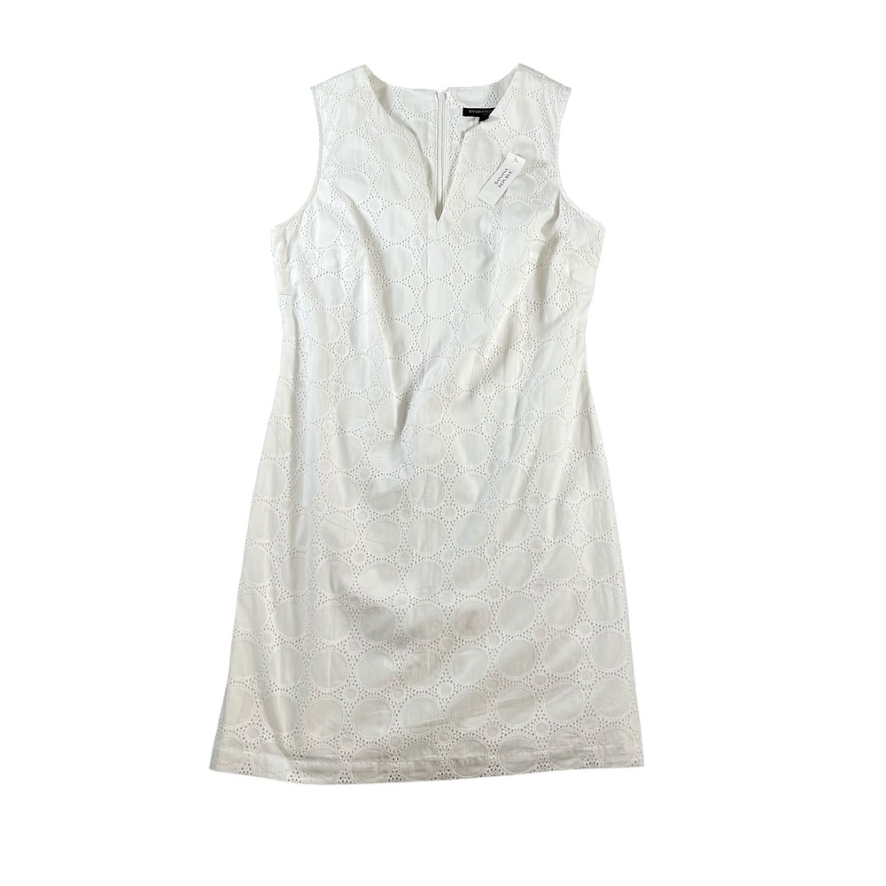 Banana Republic Factory Women's White Eyelet Shift Dress Sleeveless V-Neck‎ Sz 8